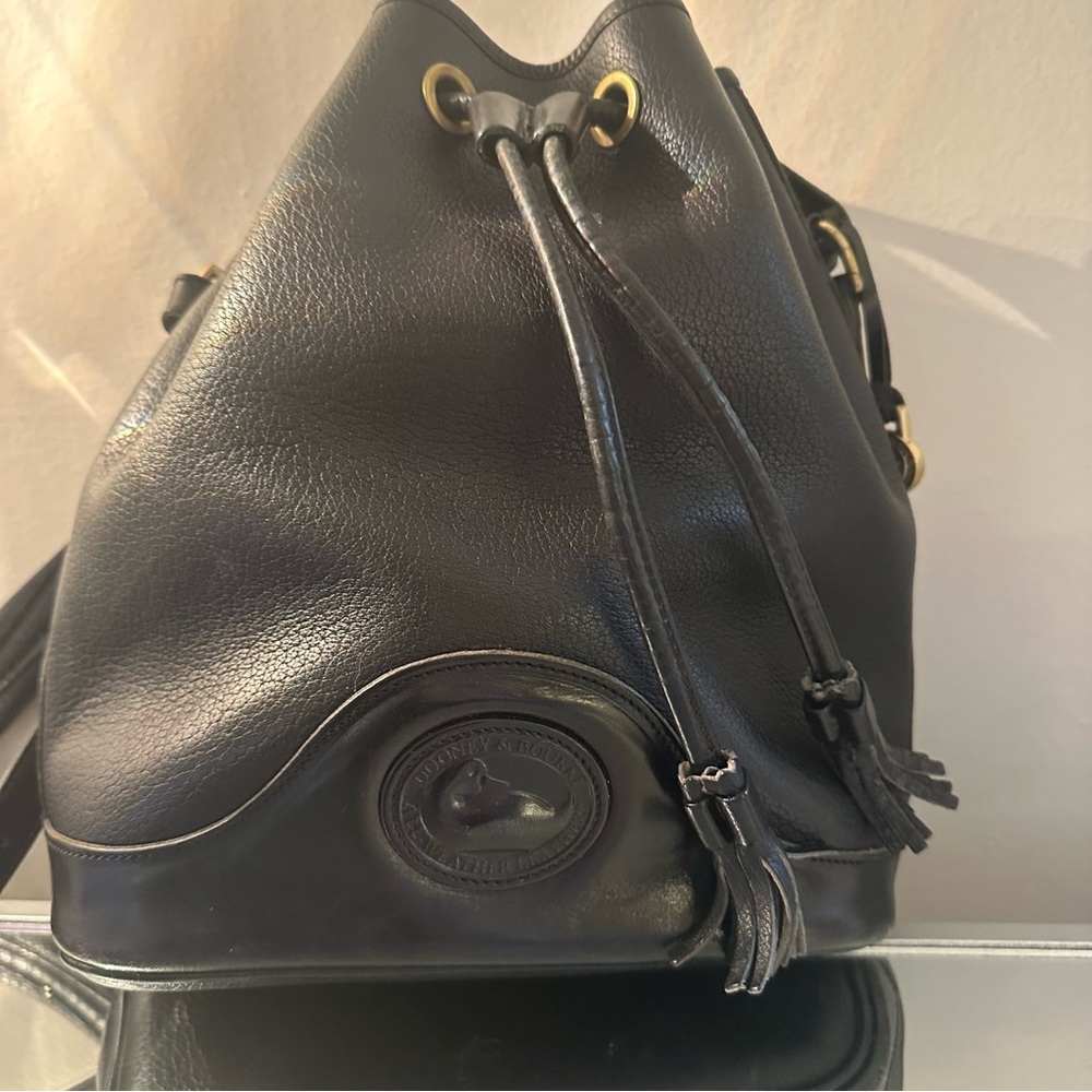 Vintage Dooney & Bourke Black Leather Bucket Bag